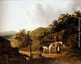 George Morland Taking Refreshments Outside A Village Inn painting